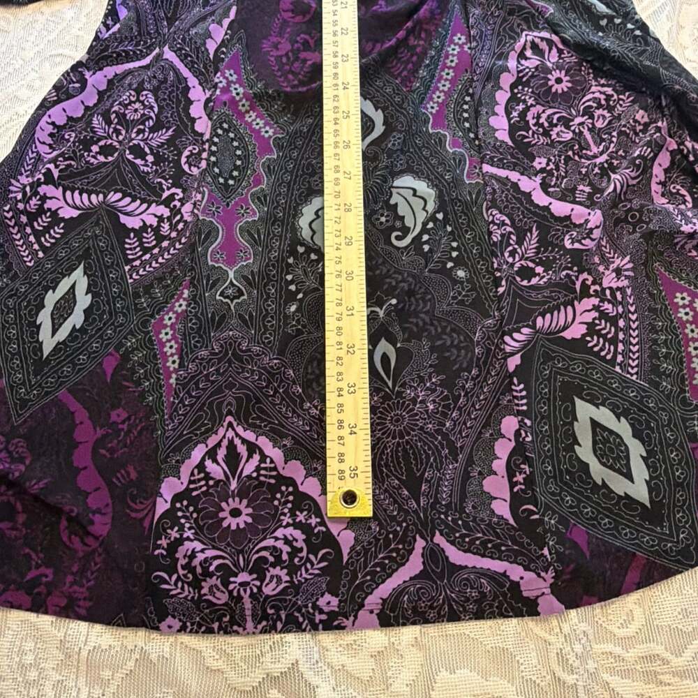Purple Paisley Black Whimsigoth Ruched V-Neck Moody Dress. 12 Meas In Pics. - Picture 8 of 8
